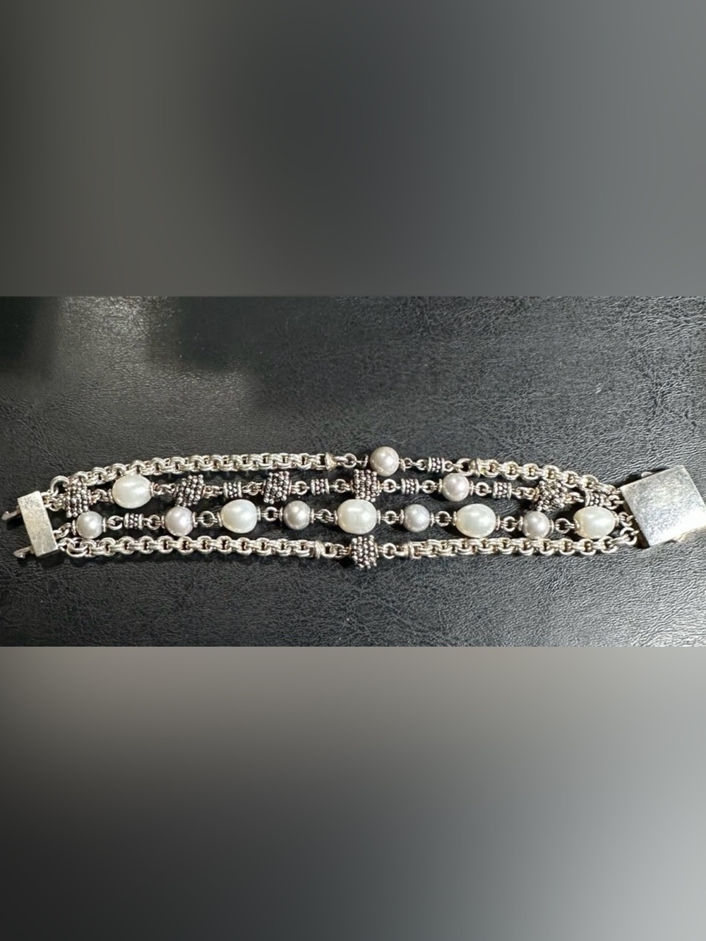Michael Dawkins Multi Chain Pearl Bracelet 925 Sterling Silver 7” Lot#278